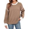 imageWEACZZY Womens 2024 Fall Fashion Crew Neck Long Sleeve Oversized Color Block Sweaters Ribbed Knit Side Slit Pullover TopsKhaki