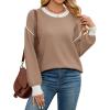 imageWEACZZY Womens 2024 Fall Fashion Crew Neck Long Sleeve Oversized Color Block Sweaters Ribbed Knit Side Slit Pullover TopsKhaki