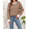 imageWEACZZY Womens 2024 Fall Fashion Crew Neck Long Sleeve Oversized Color Block Sweaters Ribbed Knit Side Slit Pullover TopsKhaki