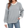 imageWEACZZY Womens 2024 Fall Fashion Crew Neck Long Sleeve Oversized Color Block Sweaters Ribbed Knit Side Slit Pullover TopsLight Gray