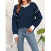 imageWEACZZY Womens 2024 Fall Fashion Crew Neck Long Sleeve Oversized Color Block Sweaters Ribbed Knit Side Slit Pullover TopsNavy Blue