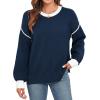 imageWEACZZY Womens 2024 Fall Fashion Crew Neck Long Sleeve Oversized Color Block Sweaters Ribbed Knit Side Slit Pullover TopsNavy Blue