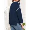 imageWEACZZY Womens 2024 Fall Fashion Crew Neck Long Sleeve Oversized Color Block Sweaters Ribbed Knit Side Slit Pullover TopsNavy Blue