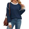 imageWEACZZY Womens 2024 Fall Fashion Crew Neck Long Sleeve Oversized Color Block Sweaters Ribbed Knit Side Slit Pullover TopsNavy Blue