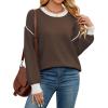 imageWEACZZY Womens 2024 Fall Fashion Crew Neck Long Sleeve Oversized Color Block Sweaters Ribbed Knit Side Slit Pullover TopsNut
