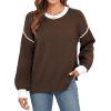 imageWEACZZY Womens 2024 Fall Fashion Crew Neck Long Sleeve Oversized Color Block Sweaters Ribbed Knit Side Slit Pullover TopsNut