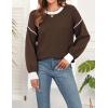 imageWEACZZY Womens 2024 Fall Fashion Crew Neck Long Sleeve Oversized Color Block Sweaters Ribbed Knit Side Slit Pullover TopsNut