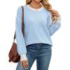 imageWEACZZY Womens 2024 Fall Fashion Crew Neck Long Sleeve Oversized Color Block Sweaters Ribbed Knit Side Slit Pullover TopsSky Blue