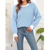 imageWEACZZY Womens 2024 Fall Fashion Crew Neck Long Sleeve Oversized Color Block Sweaters Ribbed Knit Side Slit Pullover TopsSky Blue