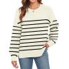 imageWEACZZY Womens 2024 Fall Fashion Crew Neck Long Sleeve Oversized Color Block Sweaters Ribbed Knit Side Slit Pullover TopsStriped Apricot
