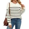 imageWEACZZY Womens 2024 Fall Fashion Crew Neck Long Sleeve Oversized Color Block Sweaters Ribbed Knit Side Slit Pullover TopsStriped Apricot