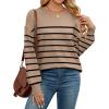 imageWEACZZY Womens 2024 Fall Fashion Crew Neck Long Sleeve Oversized Color Block Sweaters Ribbed Knit Side Slit Pullover TopsStriped Khaki
