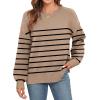 imageWEACZZY Womens 2024 Fall Fashion Crew Neck Long Sleeve Oversized Color Block Sweaters Ribbed Knit Side Slit Pullover TopsStriped Khaki