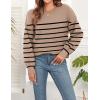 imageWEACZZY Womens 2024 Fall Fashion Crew Neck Long Sleeve Oversized Color Block Sweaters Ribbed Knit Side Slit Pullover TopsStriped Khaki
