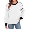 imageWEACZZY Womens 2024 Fall Fashion Crew Neck Long Sleeve Oversized Color Block Sweaters Ribbed Knit Side Slit Pullover TopsWhite