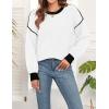 imageWEACZZY Womens 2024 Fall Fashion Crew Neck Long Sleeve Oversized Color Block Sweaters Ribbed Knit Side Slit Pullover TopsWhite