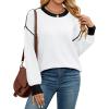 imageWEACZZY Womens 2024 Fall Fashion Crew Neck Long Sleeve Oversized Color Block Sweaters Ribbed Knit Side Slit Pullover TopsWhite