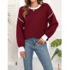 imageWEACZZY Womens 2024 Fall Fashion Crew Neck Long Sleeve Oversized Color Block Sweaters Ribbed Knit Side Slit Pullover TopsWine Red