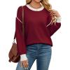 imageWEACZZY Womens 2024 Fall Fashion Crew Neck Long Sleeve Oversized Color Block Sweaters Ribbed Knit Side Slit Pullover TopsWine Red