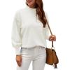 imageWEACZZY Womens 2025 Fall Fashion Casual Sweaters Mock Neck Long Lantern Sleeve Lightweight Knit Pullover Sweater Tops02white