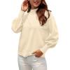 imageWEACZZY Womens 2025 Fall Fashion Casual Sweaters Mock Neck Long Lantern Sleeve Lightweight Knit Pullover Sweater TopsBeige