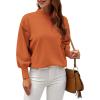 imageWEACZZY Womens 2025 Fall Fashion Casual Sweaters Mock Neck Long Lantern Sleeve Lightweight Knit Pullover Sweater TopsBrick Red