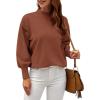 imageWEACZZY Womens 2025 Fall Fashion Casual Sweaters Mock Neck Long Lantern Sleeve Lightweight Knit Pullover Sweater TopsBrown