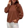 imageWEACZZY Womens 2025 Fall Fashion Casual Sweaters Mock Neck Long Lantern Sleeve Lightweight Knit Pullover Sweater TopsBrown