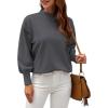 imageWEACZZY Womens 2025 Fall Fashion Casual Sweaters Mock Neck Long Lantern Sleeve Lightweight Knit Pullover Sweater TopsDark Gray