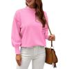 imageWEACZZY Womens 2025 Fall Fashion Casual Sweaters Mock Neck Long Lantern Sleeve Lightweight Knit Pullover Sweater TopsPink