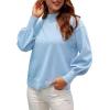imageWEACZZY Womens 2025 Fall Fashion Casual Sweaters Mock Neck Long Lantern Sleeve Lightweight Knit Pullover Sweater TopsSky Blue
