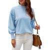 imageWEACZZY Womens 2025 Fall Fashion Casual Sweaters Mock Neck Long Lantern Sleeve Lightweight Knit Pullover Sweater TopsSky Blue