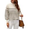imageWEACZZY Womens 2025 Fall Fashion Casual Sweaters Mock Neck Long Lantern Sleeve Lightweight Knit Pullover Sweater TopsStriped Apricot