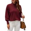imageWEACZZY Womens 2025 Fall Fashion Casual Sweaters Mock Neck Long Lantern Sleeve Lightweight Knit Pullover Sweater TopsWine Red