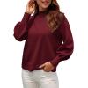 imageWEACZZY Womens 2025 Fall Fashion Casual Sweaters Mock Neck Long Lantern Sleeve Lightweight Knit Pullover Sweater TopsWine Red