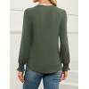 imageWEACZZY Womens 2025 Fall Fashion Long Puff Sleeve Tops Dressy Casual Button V Neck Smocked Cuffs Cute Blouse Shirt TunicArmy Green