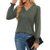 imageWEACZZY Womens 2025 Fall Fashion Long Puff Sleeve Tops Dressy Casual Button V Neck Smocked Cuffs Cute Blouse Shirt TunicArmy Green