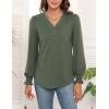 imageWEACZZY Womens 2025 Fall Fashion Long Puff Sleeve Tops Dressy Casual Button V Neck Smocked Cuffs Cute Blouse Shirt TunicArmy Green