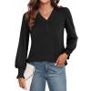 imageWEACZZY Womens 2025 Fall Fashion Long Puff Sleeve Tops Dressy Casual Button V Neck Smocked Cuffs Cute Blouse Shirt TunicBlack