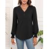 imageWEACZZY Womens 2025 Fall Fashion Long Puff Sleeve Tops Dressy Casual Button V Neck Smocked Cuffs Cute Blouse Shirt TunicBlack