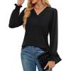 imageWEACZZY Womens 2025 Fall Fashion Long Puff Sleeve Tops Dressy Casual Button V Neck Smocked Cuffs Cute Blouse Shirt TunicBlack