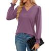 imageWEACZZY Womens 2025 Fall Fashion Long Puff Sleeve Tops Dressy Casual Button V Neck Smocked Cuffs Cute Blouse Shirt TunicMauve