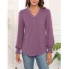 imageWEACZZY Womens 2025 Fall Fashion Long Puff Sleeve Tops Dressy Casual Button V Neck Smocked Cuffs Cute Blouse Shirt TunicMauve