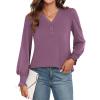imageWEACZZY Womens 2025 Fall Fashion Long Puff Sleeve Tops Dressy Casual Button V Neck Smocked Cuffs Cute Blouse Shirt TunicMauve