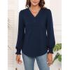 imageWEACZZY Womens 2025 Fall Fashion Long Puff Sleeve Tops Dressy Casual Button V Neck Smocked Cuffs Cute Blouse Shirt TunicNavy Blue
