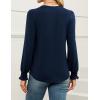 imageWEACZZY Womens 2025 Fall Fashion Long Puff Sleeve Tops Dressy Casual Button V Neck Smocked Cuffs Cute Blouse Shirt TunicNavy Blue