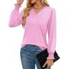 imageWEACZZY Womens 2025 Fall Fashion Long Puff Sleeve Tops Dressy Casual Button V Neck Smocked Cuffs Cute Blouse Shirt TunicPink