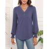 imageWEACZZY Womens 2025 Fall Fashion Long Puff Sleeve Tops Dressy Casual Button V Neck Smocked Cuffs Cute Blouse Shirt TunicPurple Grey