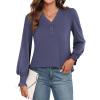 imageWEACZZY Womens 2025 Fall Fashion Long Puff Sleeve Tops Dressy Casual Button V Neck Smocked Cuffs Cute Blouse Shirt TunicPurple Grey