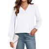 imageWEACZZY Womens 2025 Fall Fashion Long Puff Sleeve Tops Dressy Casual Button V Neck Smocked Cuffs Cute Blouse Shirt TunicWhite